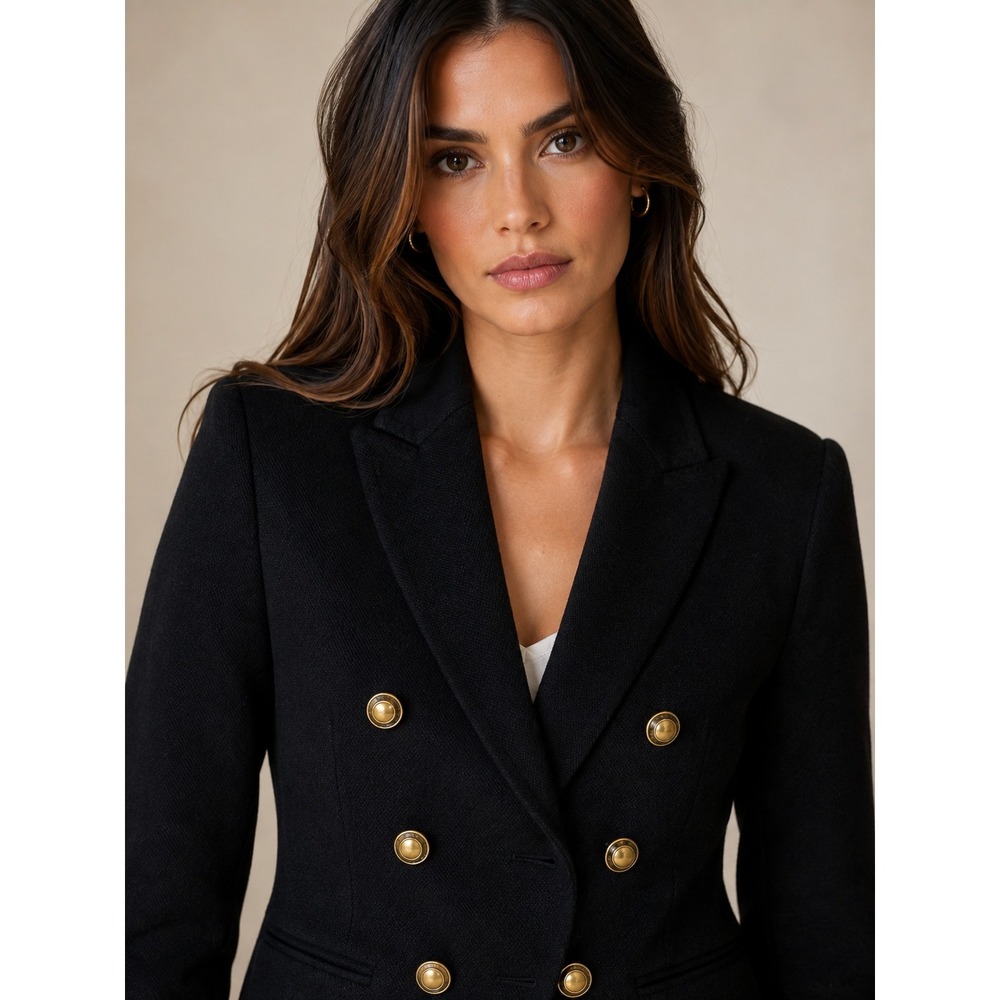 Banana Republic Black Military Blazer Jacket Gold Button Cropped Tailored Size 0